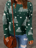 Winter Christmas Snowflake Classic Red Green Long Sleeve Knitted Sweater for Women