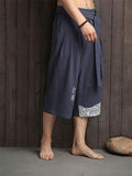 Mandarin Style Drawstring Wide Leg Calf-Length Linen Pocket Pants