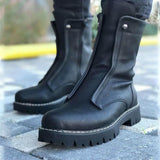 Stylish Side Zipper Thick Bottom Round Toe Short Boots