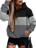 Women's Trendy Leopard Printed Stripe Hooded Front Pocket Sweatshirt