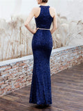 Shiny Sequined Halter Neck Maxi Mermaid Dress for Evening