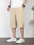 Men's Solid Color Casual Style Loose Straight Cropped Trousers