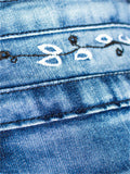 Women's Casual Style Floral Embroidery Buttons Denim Jeans