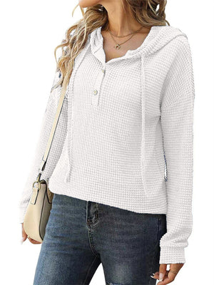 Women's Long-sleeved Button Down Waffle-Knit Hoodies