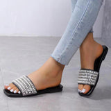 Summer Pearl Rhinestone Elegant Flat Slippers for Lady