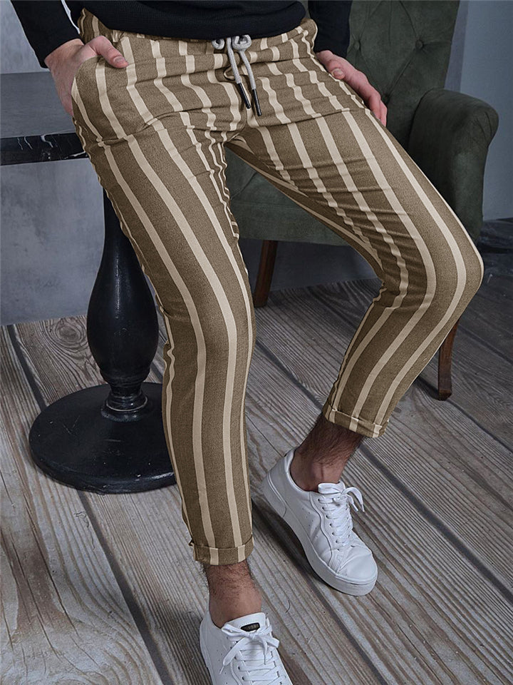 Men's Casual Simple Style Stripe Pattern Solid Color Drawstring Pants