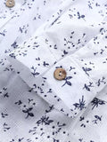 Casual Style Stand Collar Floral Button Up Midi Length Cotton Linen Blouse