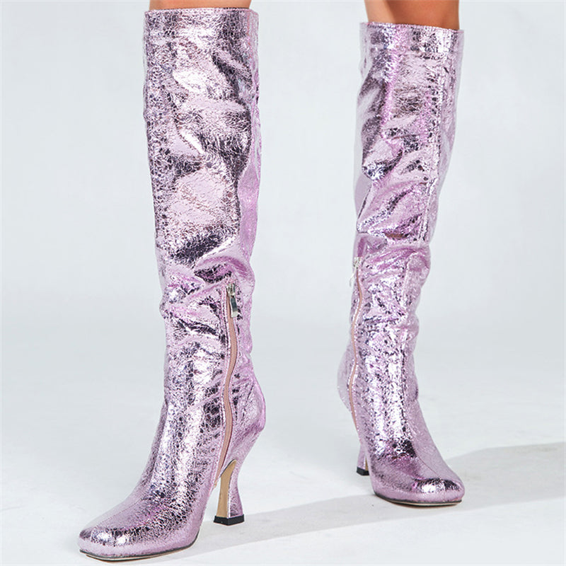 Women's Cool Square Toe Stilettos Heels Knee High Boots