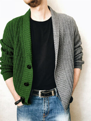 Creative Color-Blocking Knitted Single-Breasted Long-Sleeved Sweater