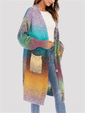 Stylish Colorful Knitted Loose Over-The-Knee Button Pocket Sweater Coat