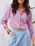 Spring Autumn Extra Loose Contrast Color Floral Elegant Lady Blouses