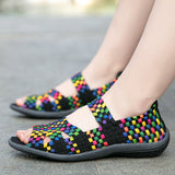 Women's Summer Hollow Out Stretchy Colourful Woven Slip-On Sandals