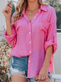Women's Solid Color Buttons-Up Soft Blouses