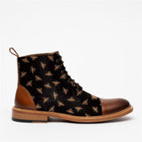 Stylish Texture Printed Hit Color Laced Mens Boots