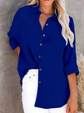 Long Sleeve Solid Color Linen Shirts For Women