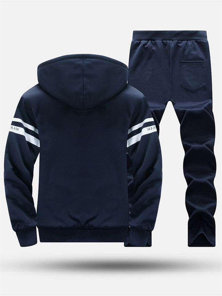Windproof Thick Hooded Sportswear Male Two Pieces Set