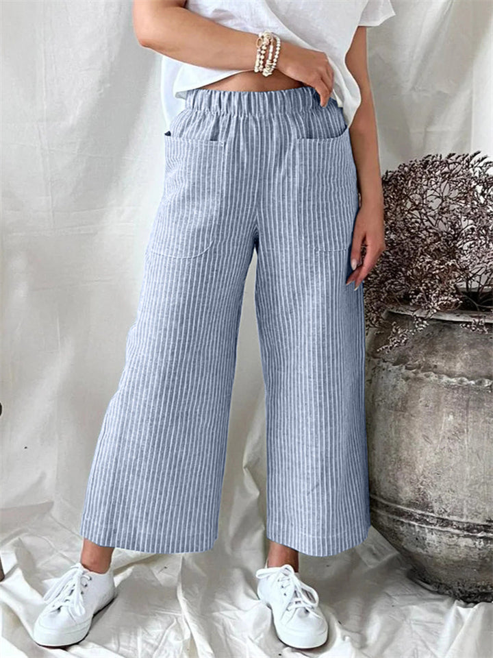 Women's Chic Cotton Linen Stripe Loose Straight Leg Pants