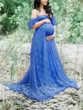 Fabulous Sweetheart Neckline Off Shoulder Floral Lace Sweep Train Maternity Gown