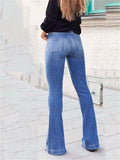 Casual Fit Solid Color Mid Rise Washed Effect Full Length Denim Pants