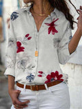 New Casual Fashion Long Sleeve Printed Lapel Women's Blouses