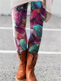 Stylish Winter Warm Multicolor Floral Pattern Elastic Leggings