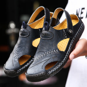 Men's Soft Outdoor Closed Toe Leather Sandals