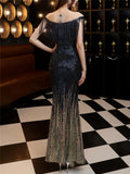 Shimmering Sequined Illusion Neck Side Slit Maxi Dress for Formal Party