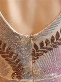Stunning Sequined V Neck Fitted Waist Dress for Evening