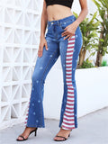 Women's Street Style Fashion Contrast Color Star Print Bell Bottom Jeans