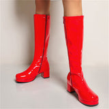 Patent Leather High Square Heels Long Boots