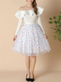 Ladies Elastic Waist Polka Dot Heart Print A-line Skirts