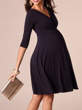 Deep-V Design Half Sleeve Maternity Evening Dress