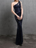 Elegant Sexy Sequins Slim One-Shoulder Evening Dresses