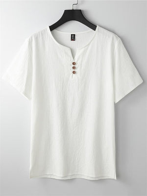 Men's V-Neck Short-Sleeved Linen Shirt