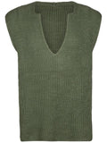 Loose V-Neck Army Green Sleeveless Sweaters