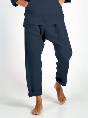 Men's Plain Mid Rise Elastic Waist Pocket Casual Trousers