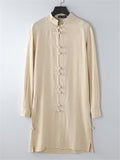 Mens Vintage Stand Collar Solid Color Cotton&Linen Robes