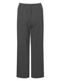 Casual Style Elastic Waistband Button Fastening Straight Leg Cotton Full-Length Pants