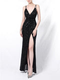 Shining Sequined Evening Wrap Dress for Women
