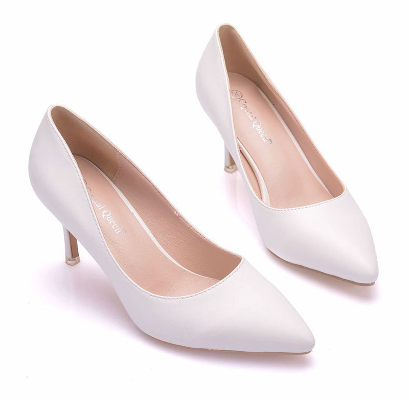 Office Ladies Pure White Pointed Toe Formal Thin Heel Pumps