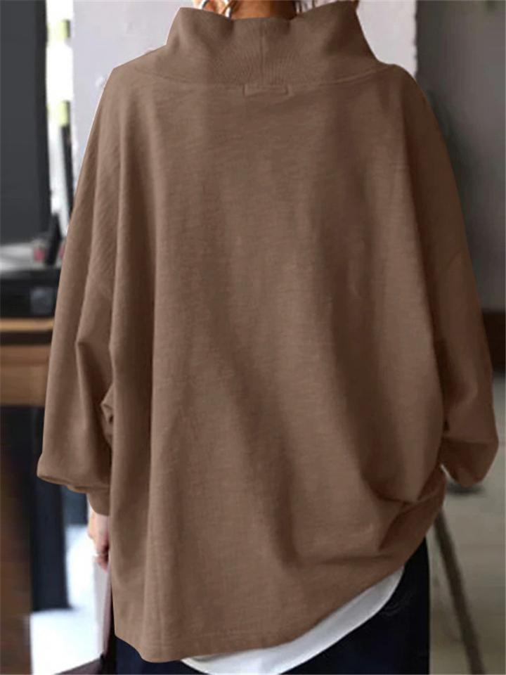 Oversized High Neck Solid Color Long Sleeve Pullover Sweatshirt
