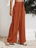 Ladies Summer Vacation High Waist Lace Up Loose Wide Leg Pants