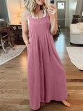 Women's Casual Cotton Linen Wide Leg Holiday Jumpsuits