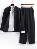 Vintage Style 3-Piece Outfit Retro Button Pocket Shirt + Elastic Waistband Pants