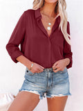 Office Lady Simple Button Pocket Comfortable Pure Color Silk Blouses