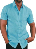 Men’s Trendy Short Sleeve Button Down Lapel Shirt With Pocket