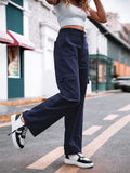 Ladies Summer High-rise Wide Leg Cargo Trousers