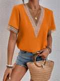 Classy V Neck Loose Short Sleeve T-shirt for Ladies