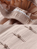 Relaxed Fit 2-Piece Outfit Retro Button Collar Shirt + Elastic Waistband Full-Length Pants