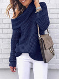 Loose Fit Cowl Neck Solid Color Ribbed Knit Sweaters
